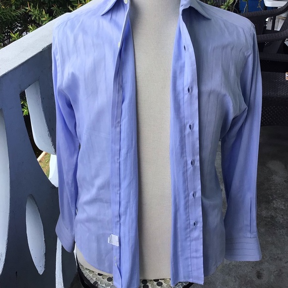 Valentino Baby Blue Herringbone/Striped 100% Cotton Long Sleeved Button Shirt - Picture 5 of 10